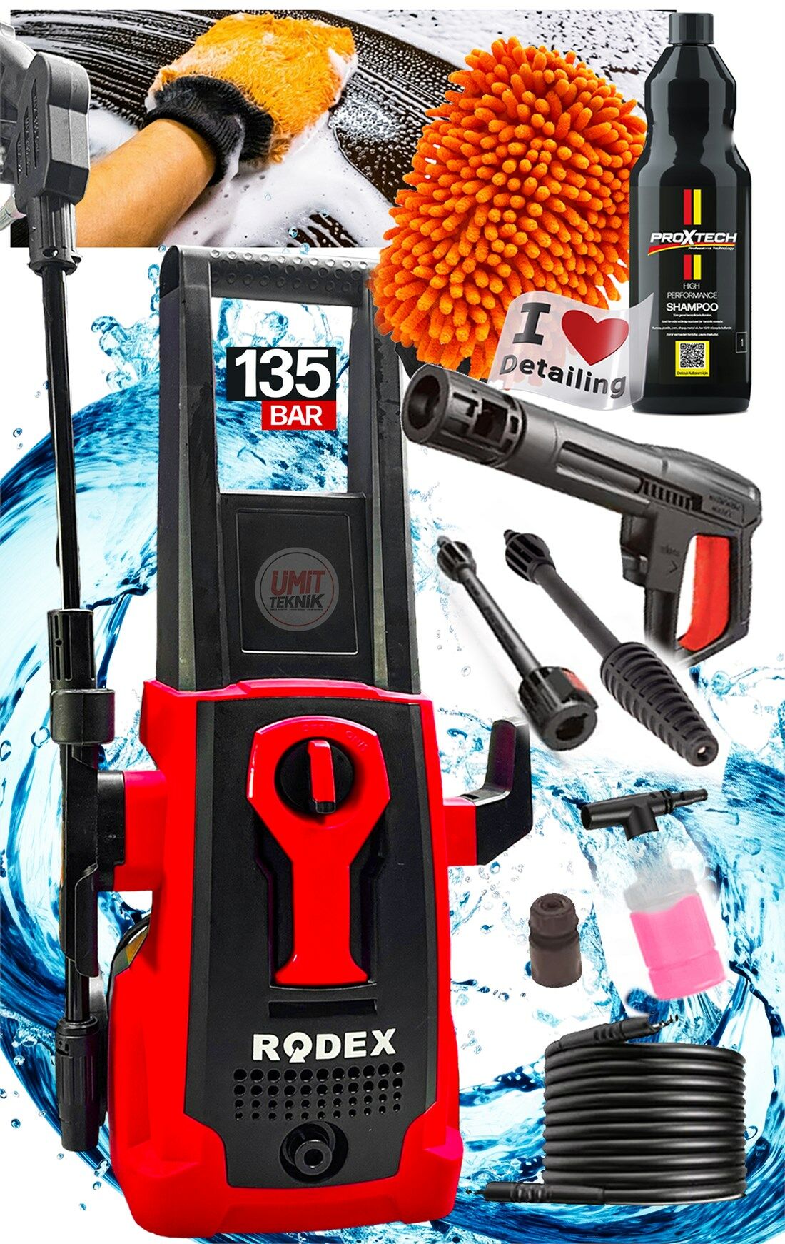 Bakır Sargılı Musluk ve Kovadan Çekme Bakır Motor 135Bar Yüksek Basınçlı Bahçe Oto Yıkama Makinesi