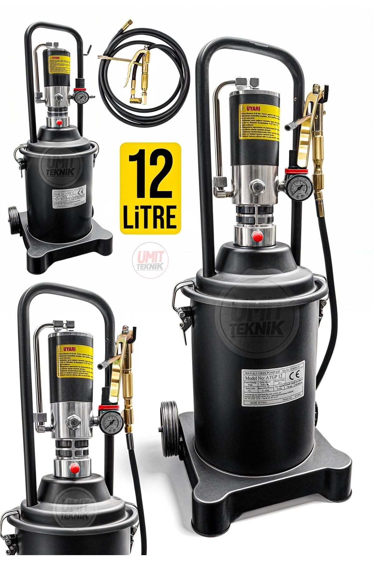 Havalı Profesyonel Yüksek Basınç Mafsalı 6-8Bar  12 Lt Havalı Gres Pompası
