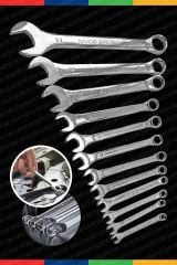 Chrome Vanadium Çelik Profesyonel Güçlü Sağlam 12 Parça Kombine Açık Ağız-Yıldız Anahtar PAKET SET