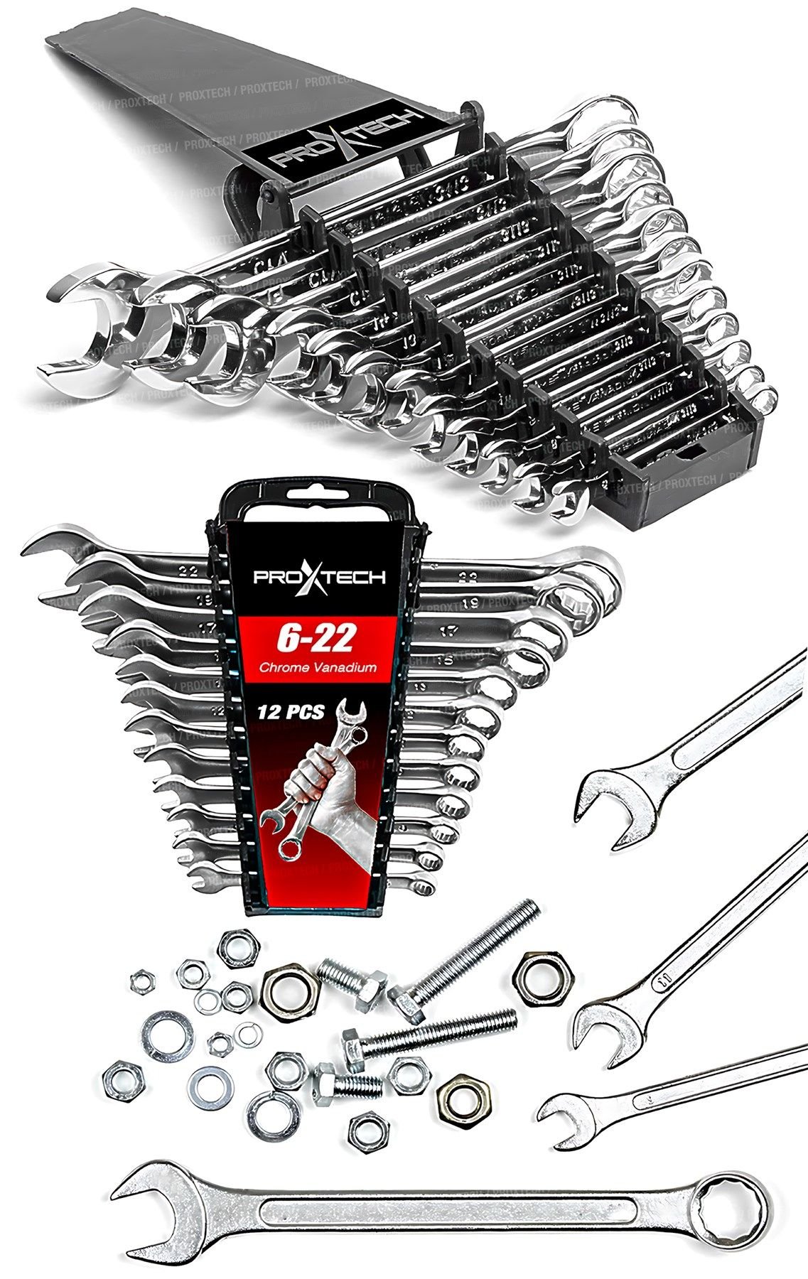 Chrome Vanadium Çelik Profesyonel Güçlü Sağlam 12 Parça Kombine Açık Ağız-Yıldız Anahtar PAKET SET