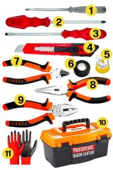 Hobi-Okul-Pratik Takım Pense Yankeski Karkaburun Yıldız Düz Tornavida  Eldiven Takım 11 Parça