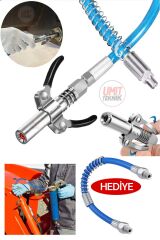 Profesyonel Çift Mandallı Hortumlu Şırınga Gres Tabancası Gres Pompa Ucu Takım