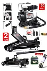 Hidrolik 2 Ton Premium Arabalı Tekerlekli Kriko - 150PSI Metal Gövde Lastik,Top Balon Şişirme Set