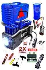 Ağır Hizmet 12V 150PSI Çift Silindirli Çantalı  Oto Kamyon Lastik Şişirme Hava Kompresörü