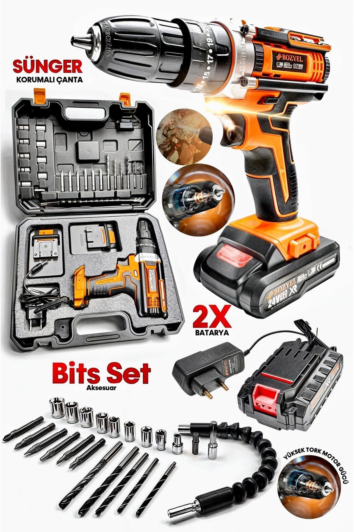 Darbeli Güçlendirilmiş Pil Prime 99658PROX Metal Şanzuman Çift Akülü Vidalama Pro Çanta Matkap Takım