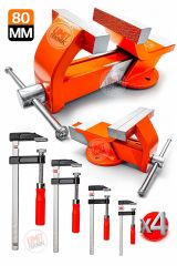 Kırılmaz Gövde 5parça Masa Tezgah Mengenesi 80mm+ F 150mm Ahşap Çelik Mobilyacı Işkencesi Kıskaç Set