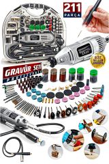 Pvc Çantalı Hobi Gravür Seti 211 Parça 6 Kademe Devir Ayarlı  Mini Taşlama Esnek Şaft Hediye