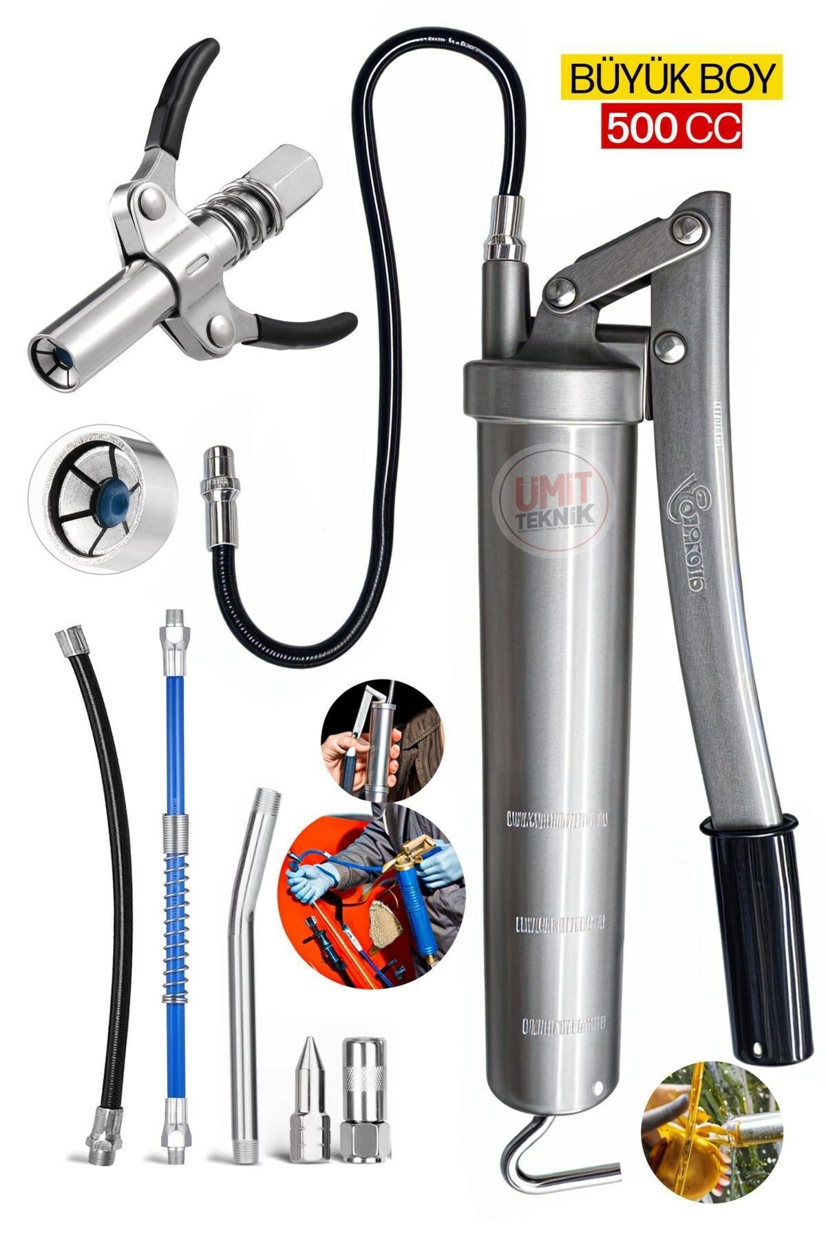 Büyük Boy Profesyonel Set Çift Mandallı Gres Pompa Ucu 500 CC Gres Yağ Pompası Seti