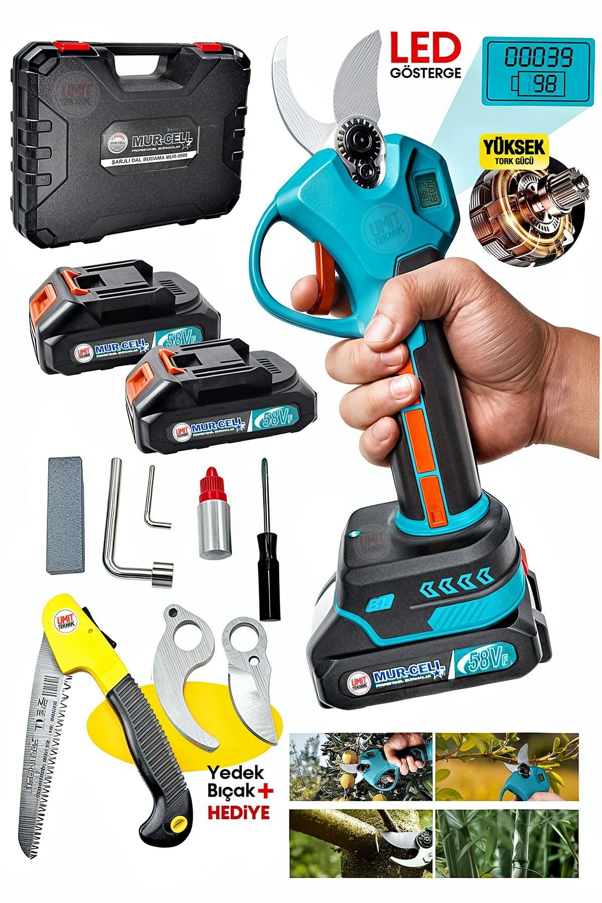 Dijital Göstergeli Çift Akülü Çelik Bıçak Taşıma Çantalı Budama Hassas Kesme Makası