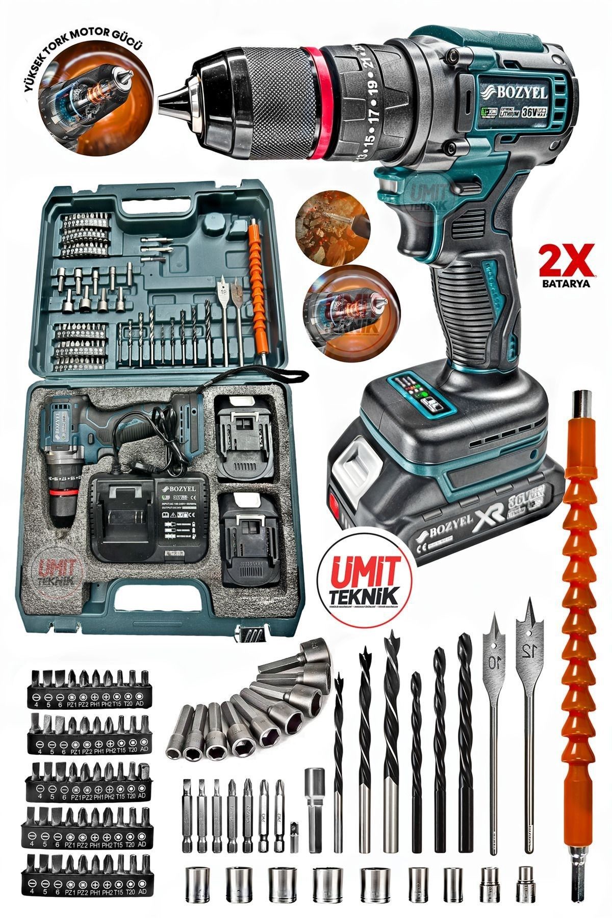 Pro Çelik Mandren Premium 36vf Kalite Kömürsüz Motor  Darbeli Şarjlı Matkap Akülü Vidalama