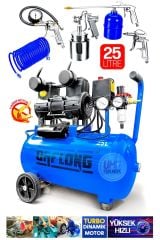Bakır Sargı Turbo 24LİTRE Yağsız Motor Süper Hızlı Dolum Hava Kompresörü 5li Havalı Set