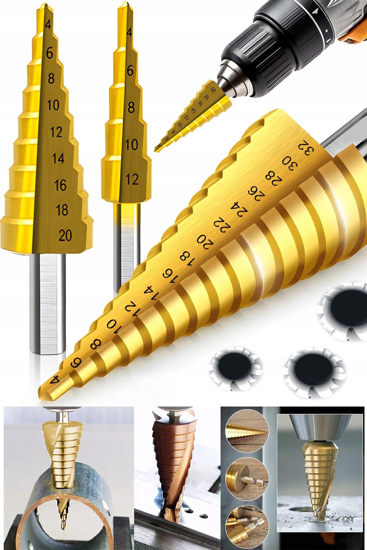 Profesyonel 3 Lü Kademeli Matkap Ucu Sac Delme Seti 3 Parça Kademeli  Uç Paket Set