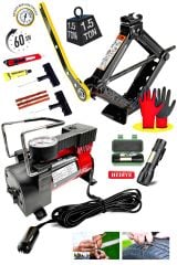 Oto Kit 160-150PSI 12 V Premium Metal Araba Oto Araç Lastik Şişirme Pompası 1500KG Cırıcır Kriko