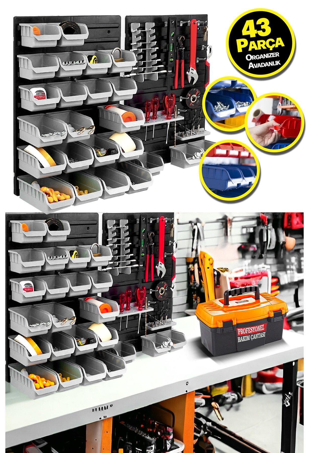 Her Şey Elinizin Altında Duvar Alet Paneli 43 Parça Hırdavat Duvar Panel Set Avadanlık