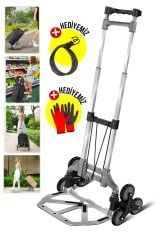 Merdiven Çıkabilen 80 kg Kapasiteli Koli Yük Paket Taşıma Arabası El Arabası Uzayan Teleskopik Sap