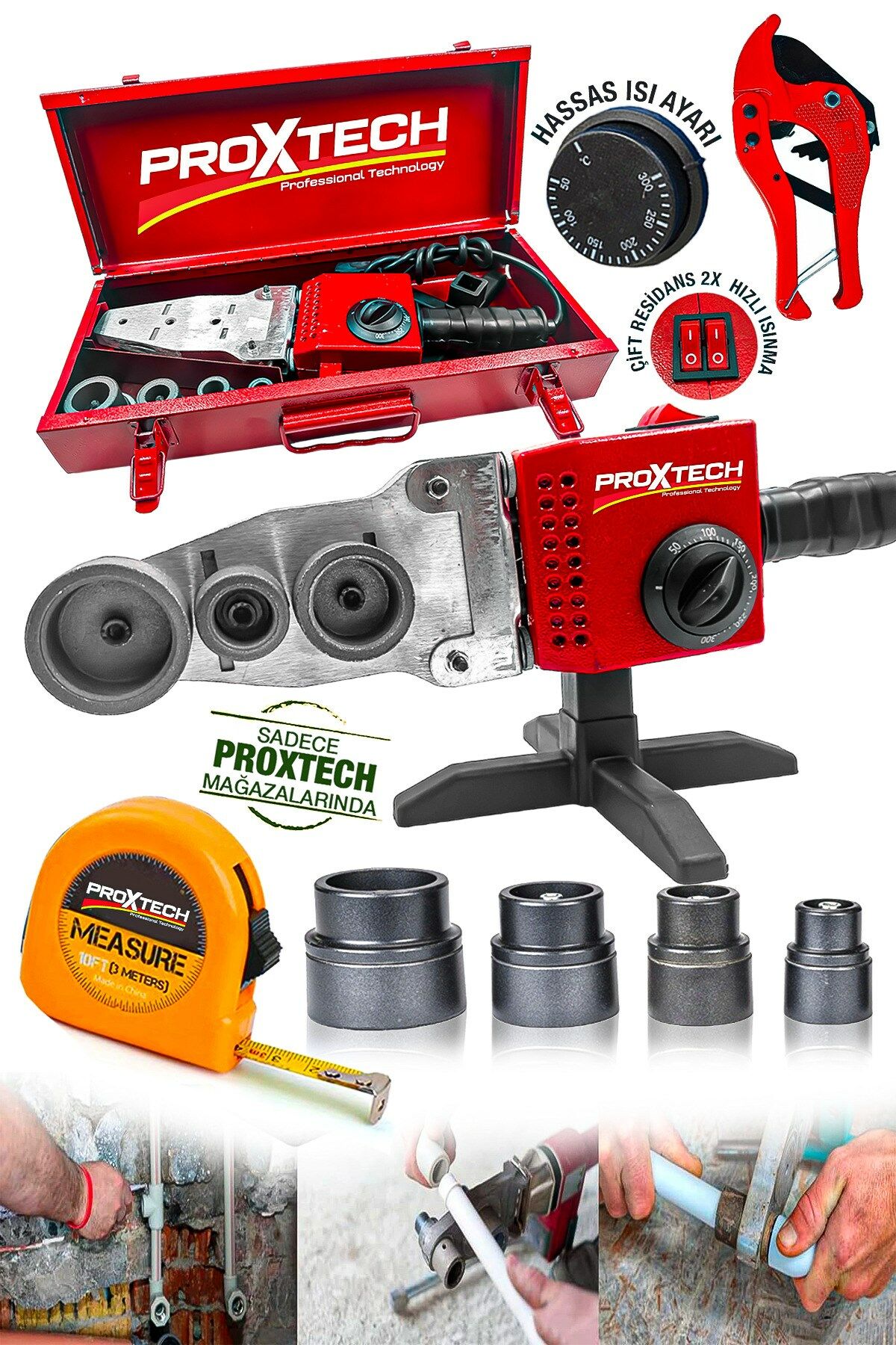 Profesyonel Çift Residanslı Isı Ayarlı Pprc Büyük Plastik Boru Kaynak Makinesi Metre-Makaslı Set