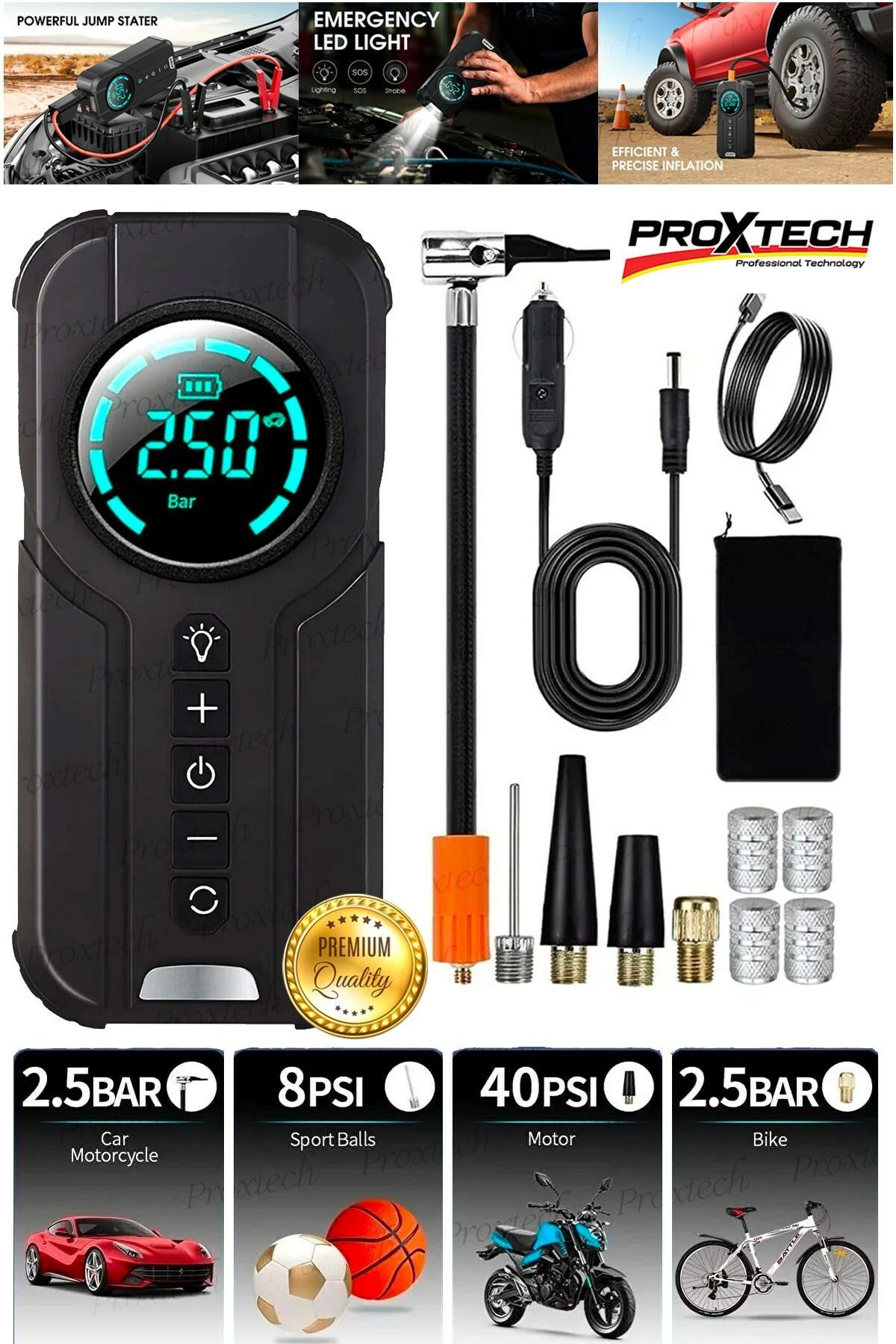 Dijital Kablosuz Hızlı 180psi Taşınabilir Lastik Şişirici PowerBank Akü Şarj Çakarlı Hava Kompresörü