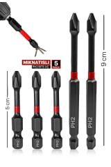 Profesyonel Mıknatıslı Bits Uç Matkap Ucu Tornavida Ucu Vidalama Ucu Ph2-90mm-50mm  (5ADET)