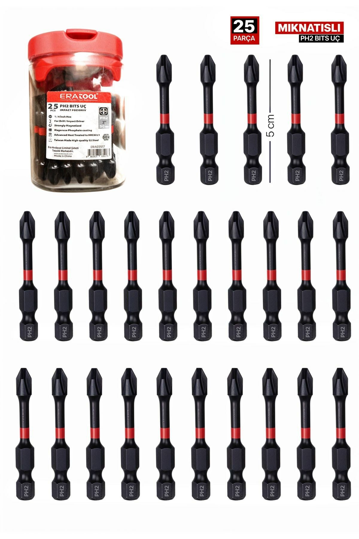 Profesyonel Manyetik Bits Uç Matkap Ucu Tornavida Ucu Vidalama Ucu Ph2-50mm (25ADET)