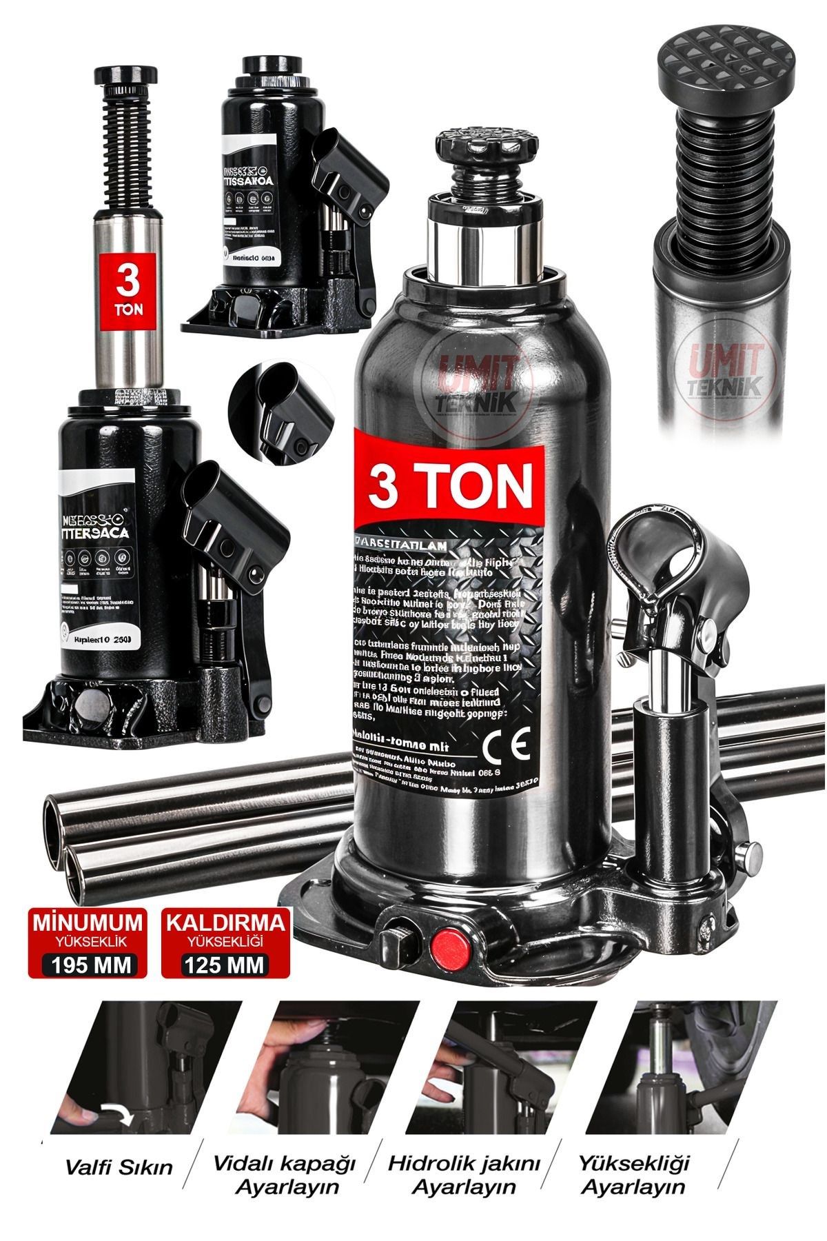 Profesyonel 3Ton Portatif Hidrolik Ram Kaynaklı Şişe Kriko Hidrolik Şişe Kriko / 3TON