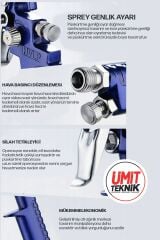 Üstten Depolu Metal Paslanmaz Profesyonel Detay Gölge Tabancası 150 Cc / 0,8 Mm 15mt Hortum  jak Kit