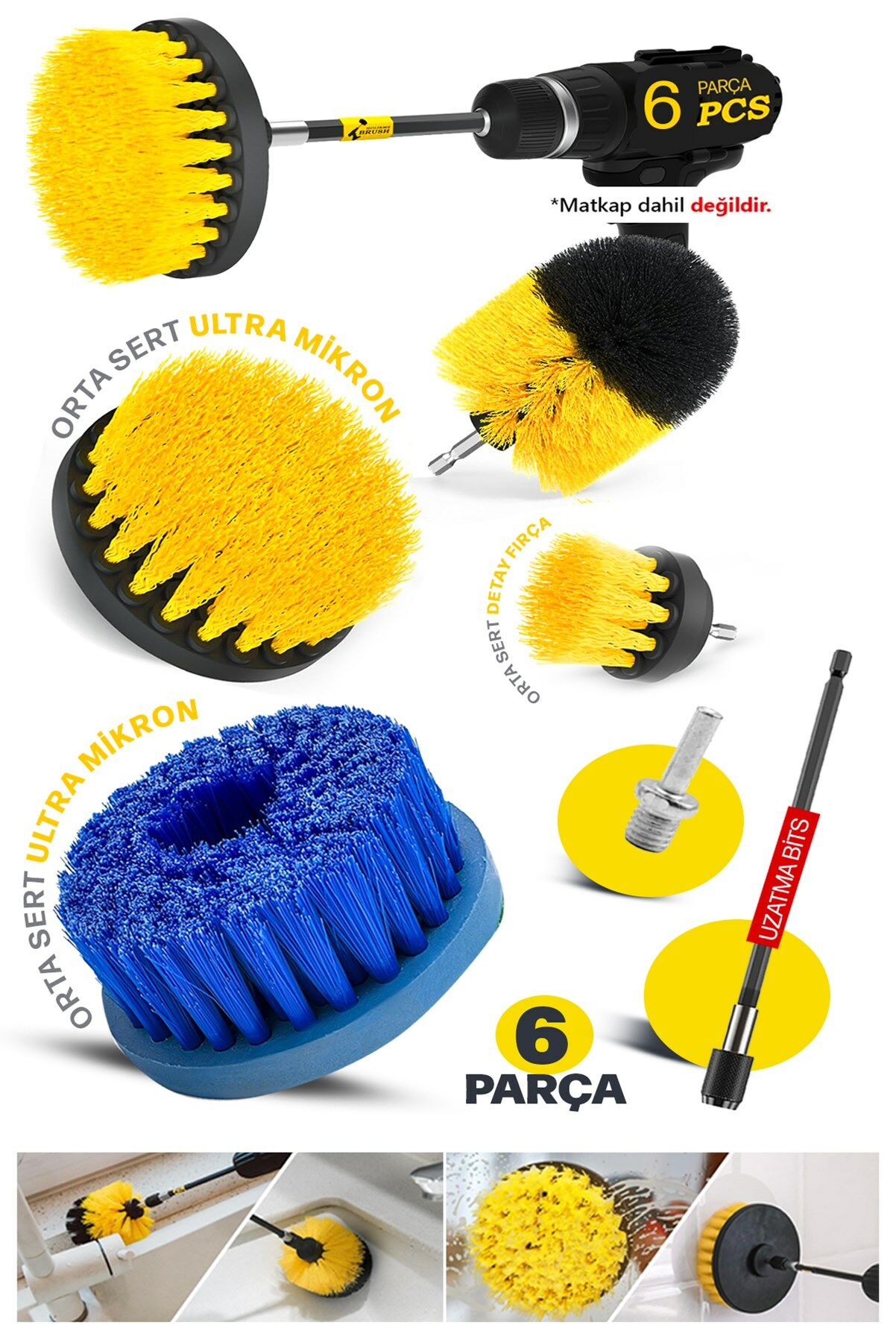 Pro Kalite 6 Parça Yüksek Mikron Matkaplara Ve Polisajlara Özel Paspas Koltuk Halı Yıkama Kit