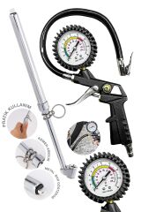 Havalı Basınç Göstergeli Saatli Lastik Şişirme Metal Basınıç Gösterge Hava Tabancası Set