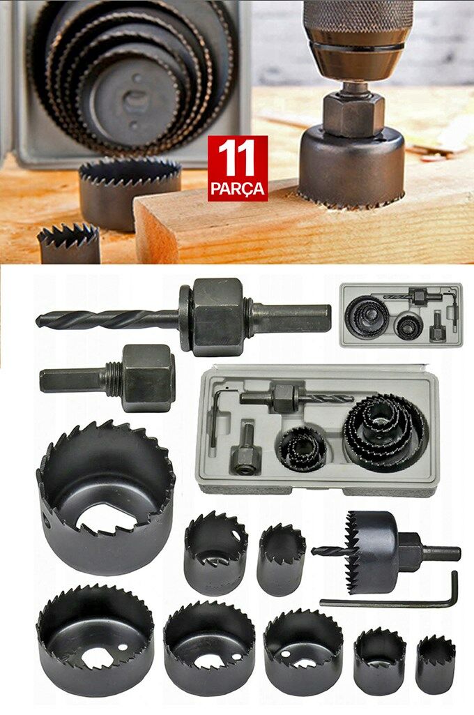 Alçıpan Tavan Kesme Boyut Daire Set Kartopiyer Ağaç 11 Parça Kesme Testere  Panç Matkap Ucu Takımı