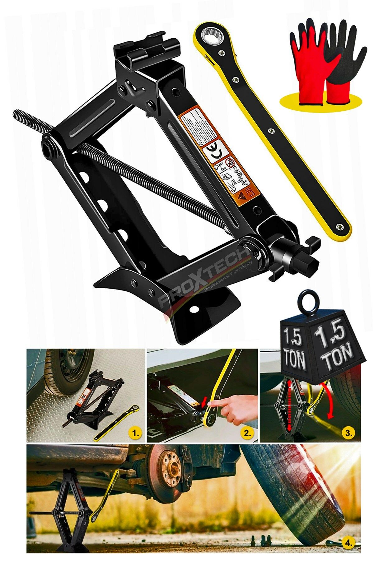 Premium Kalite Cırcır Kollu Araba Kaldırma Oto Krikosu 1.5Ton-1500 KG Makas Cırcır Otomatik Kriko