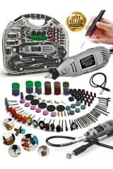 Premium Seri Devirli Çantalı Dramel Gravür Seti Hobi Taşlama Kit, Pro Ahşap oyma Seti Mengene