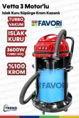 HerKoşulda Yüksek Vakum Gücü 3 Motorlu Islak -Kuru Krom Kazanlı Süpürge 3600W Aksesular Hediyeli