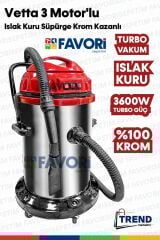 HerKoşulda Yüksek Vakum Gücü 3 Motorlu Islak -Kuru Krom Kazanlı Süpürge 3600W Aksesular Hediyeli