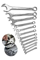 Profesyonel Güçlü Sağlam Chrome Vanadium Çelik 12 Parça Kombine Açık Ağız-Yıldız Anahtar Takım Seti