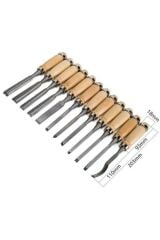 Yüksek Kalite  12 Parça Profesyonel Iskarpela Ahşap Saplı Oyma Seti Özel Çantalı