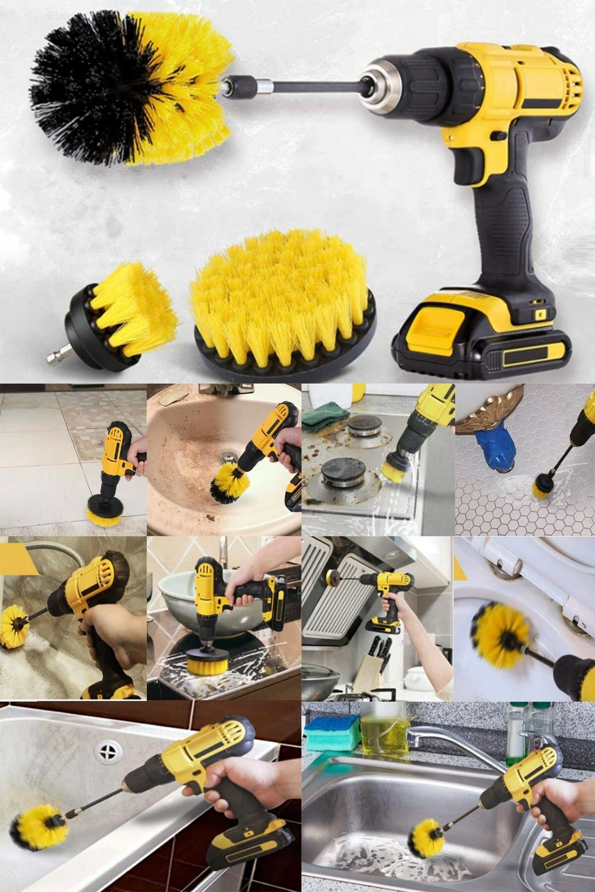 3lü Matkap Ucu Temizlik Seti Ocak-mutfak Dolapları-halı-koltuk-ayakkabı Temizleme Yıkama Seti