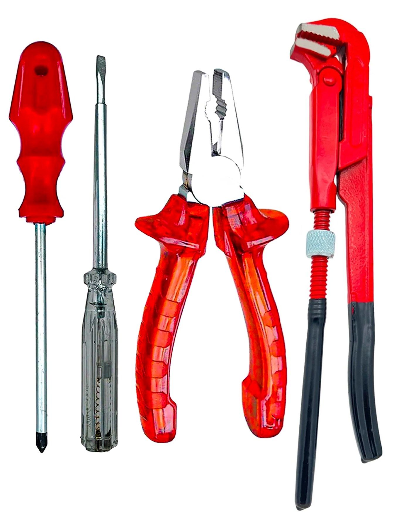 Yüksek Kalite Pense, Maşalı Boru Anahtarı, Kontrol Kalemi, Yıldız  4 Parça Set
