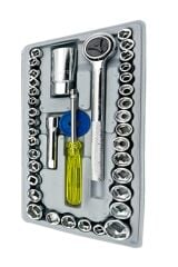 Yüksek Kalite Çantalı Çok Fonksiyonlu  Krom Kaplı Çelik 40 Parça Cırcırlı Lokma Seti