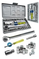 Yüksek Kalite Çantalı Çok Fonksiyonlu  Krom Kaplı Çelik 40 Parça Cırcırlı Lokma Seti