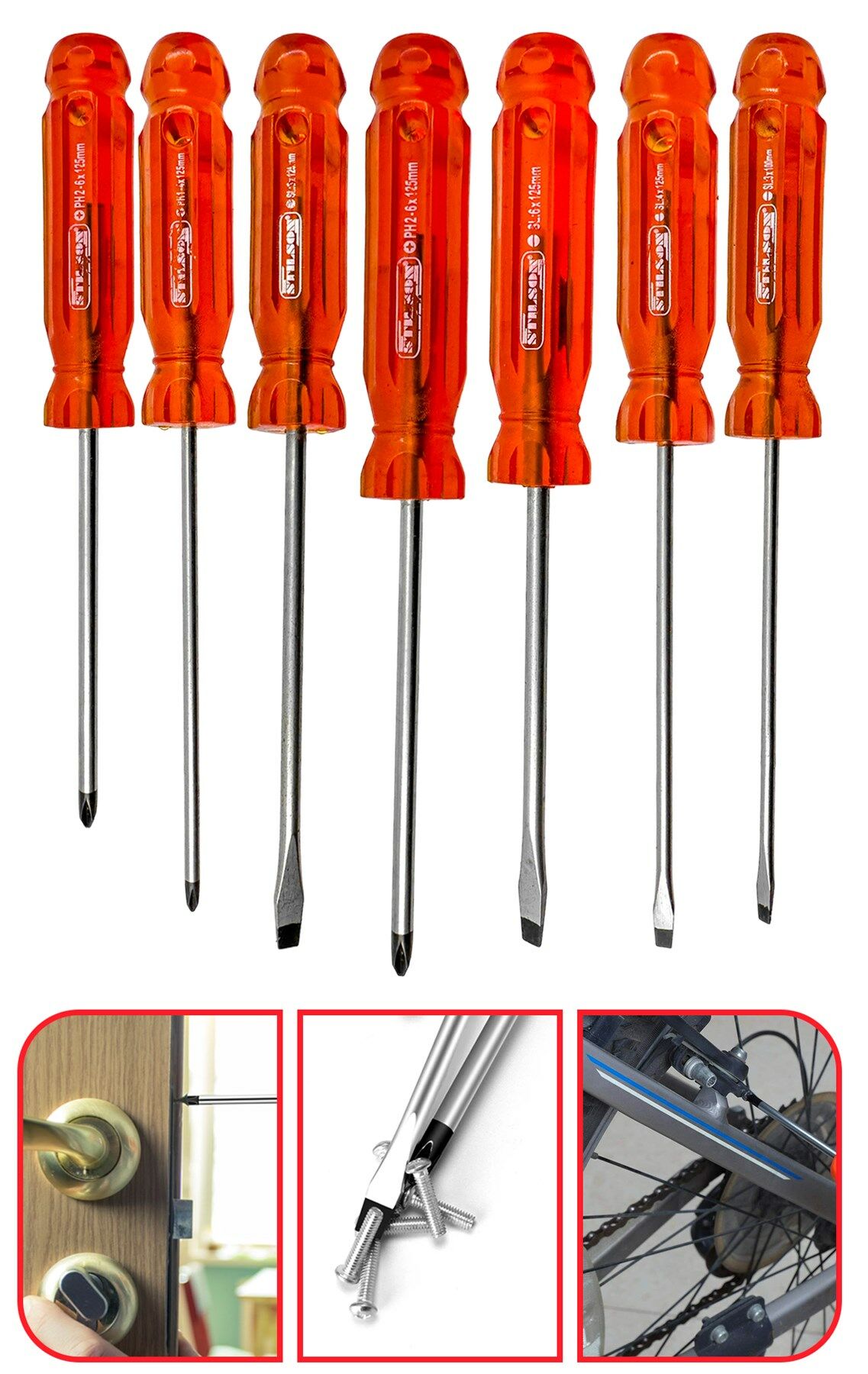 Yüksek Kalite  Asetat Saplı Krom Vanadyum Çelik Manyetik Yıldız Düz Çelik Tornavida Takımı 7 Parça