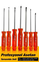 Yüksek Kalite  Asetat Saplı Krom Vanadyum Çelik Manyetik Yıldız Düz Çelik Tornavida Takımı 7 Parça