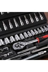 Yeni Nesil  Lokma Anahtar Tamir Takımı 53 adet 1/4 Cırcır Tork Anahtarı Soket Seti Oto Tamir Seti