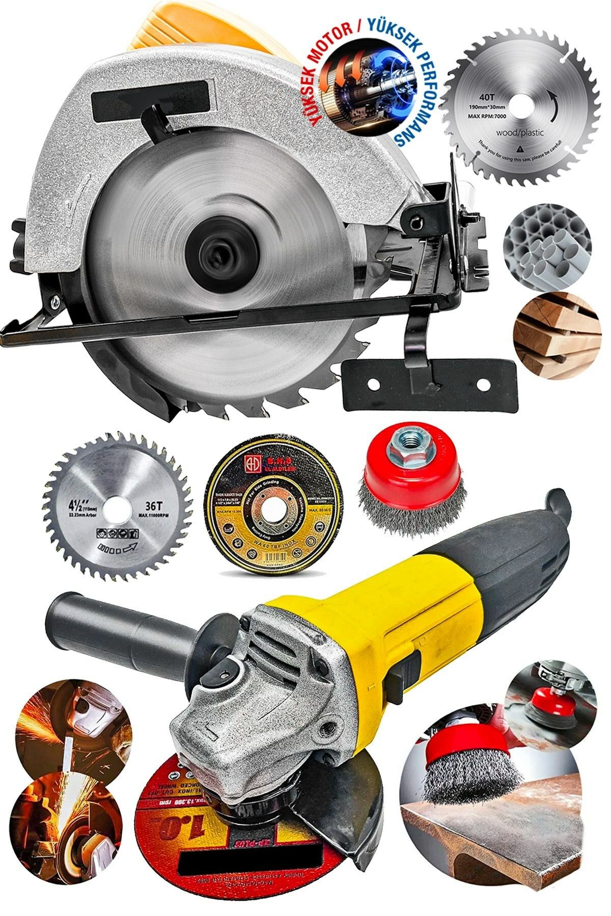 Usta Set Premium Kalite Taşlama Ahşap,Metal,Plastik Sunta Açılı Kesme Daire Testere Combo Set