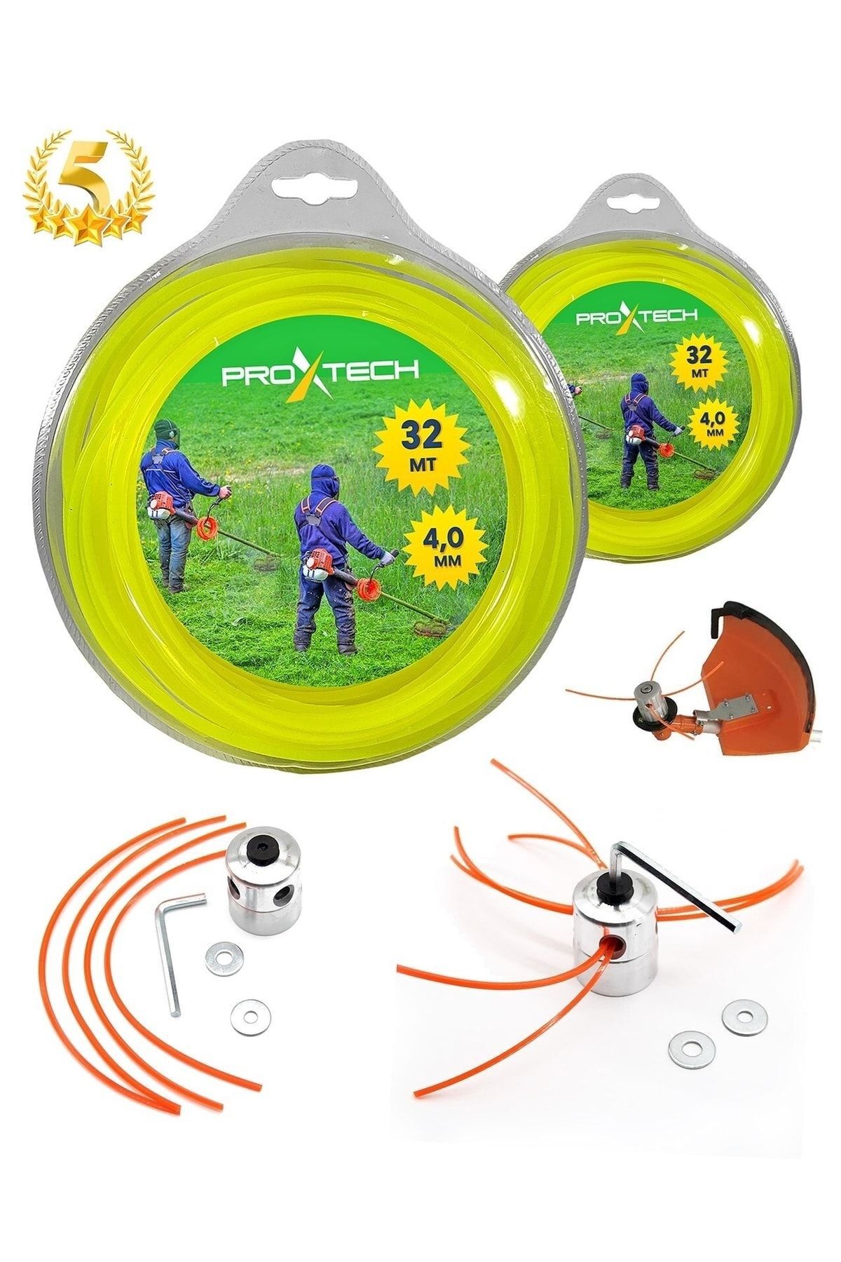 PROXTECH  Hızlı Kesim  6 Köşeli Altıgen Misina 4,0 x 32 Metre  + Universal Tırpan Başlığı Örümcek