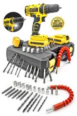 PROXTECH Profesyonel  Çift Akülü Turbo  36V Tork Güçlendirilmiş Akülü Vidalama  Matkap 27 Parça Set