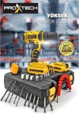 PROXTECH Profesyonel  Çift Akülü Turbo  36V Tork Güçlendirilmiş Akülü Vidalama  Matkap 27 Parça Set