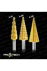 PROXTECH Kademeli HSS Sarmal Matkap Ucu Seti Kademli Sac Delme Çantalı 3 PCS Set 4-12 / 4-20 / 4-32