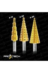 PROXTECH Kademeli HSS Sarmal Matkap Ucu Seti Kademli Sac Delme 3 PCS Set 4-12 / 4-20 / 4-32