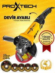 PROXTECH  YüksekTork Devir Ayarlı Spral Taşlama Makinası Avuç İçi Taşlama 115 mm 5 Adet Disk Hediye
