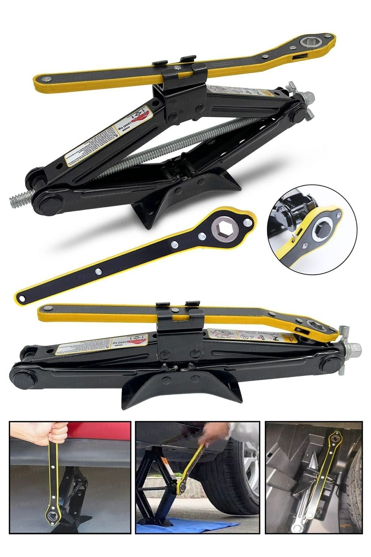 PROX6000 Güçlendirilmiş Kaydırmaz Katlamalı Mobil  Altıgen Cırcır Kollu 1,5 Ton Kriko