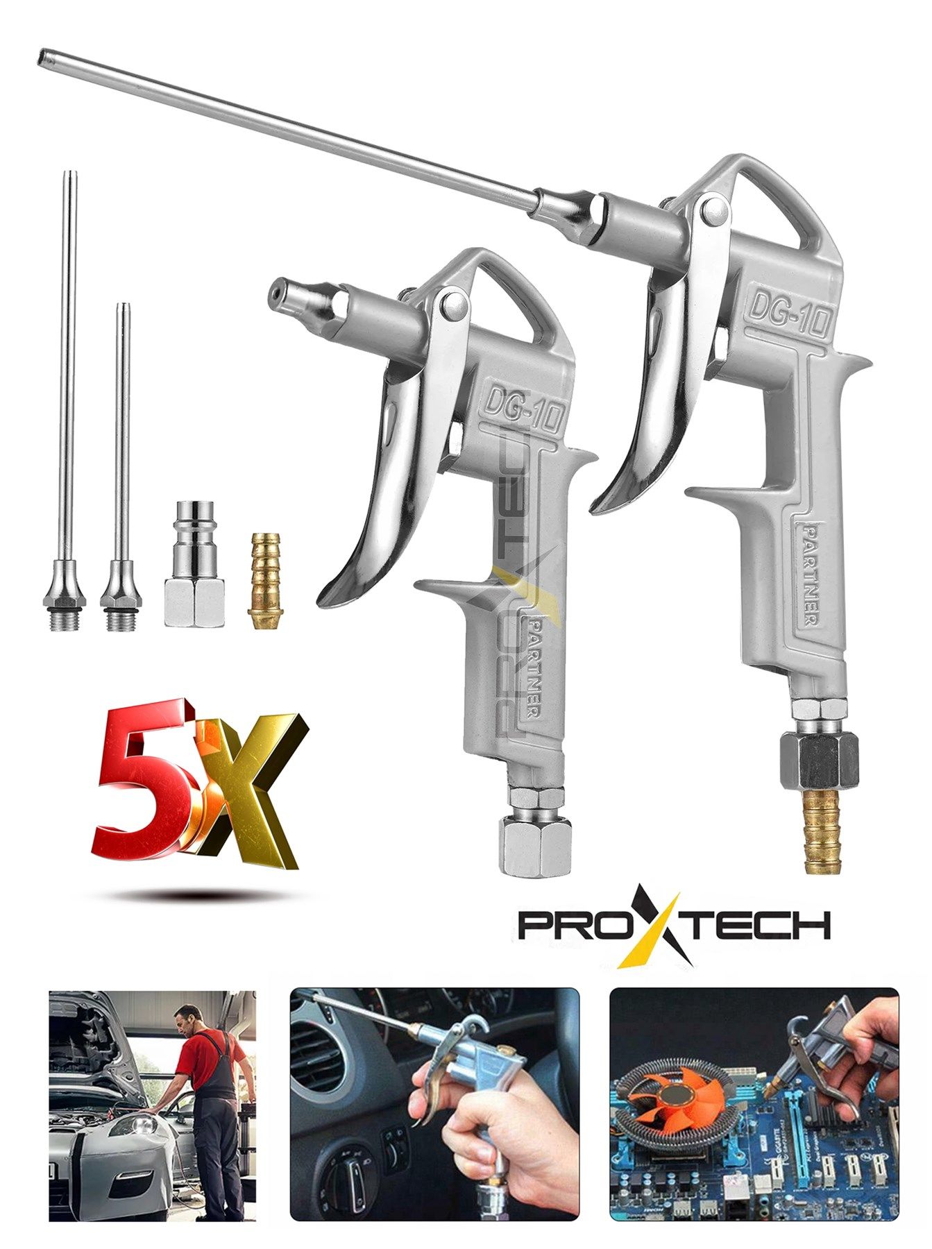 Profesyonel Paslanmaz 5 Parça Uzun Kompresör Hava Üfleme Tabancası Pnömatik Toz Üfleme Tabancası Set